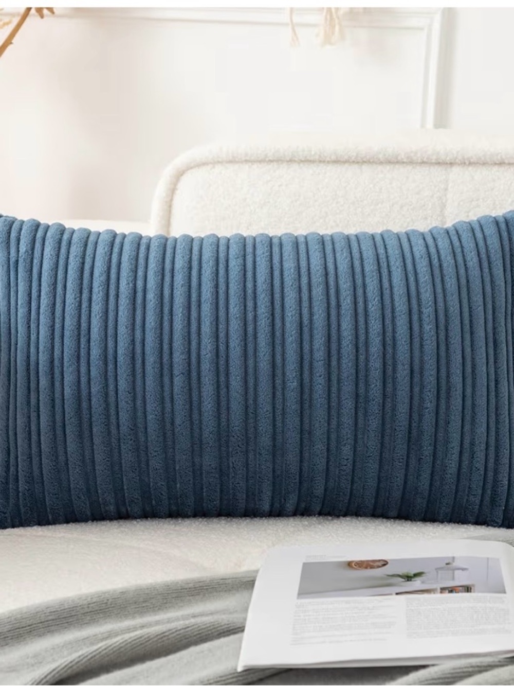 Plush Ribbed Lumbar Pillow in Slate Blue
